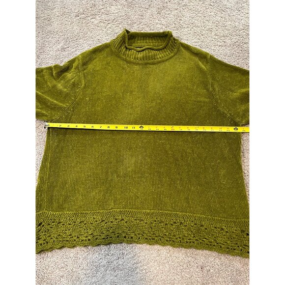 Designers Studio Originals Green Ribbed Sweater Size 2X Crochet Lace Hem Hi Neck - Picture 3 of 8